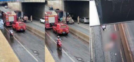 Vídeo; Mulher cai de viaduto e tem fratura exposta em avenida de Cuiabá