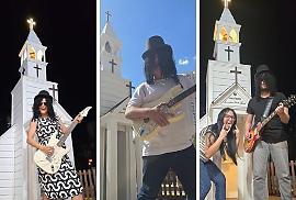 Cuiabanos aproveitam réplica de capela de clipe e entram no clima do rock