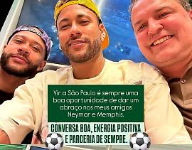Presidente da ALMT se encontra com os jogadores Neymar e Depay em São Paulo